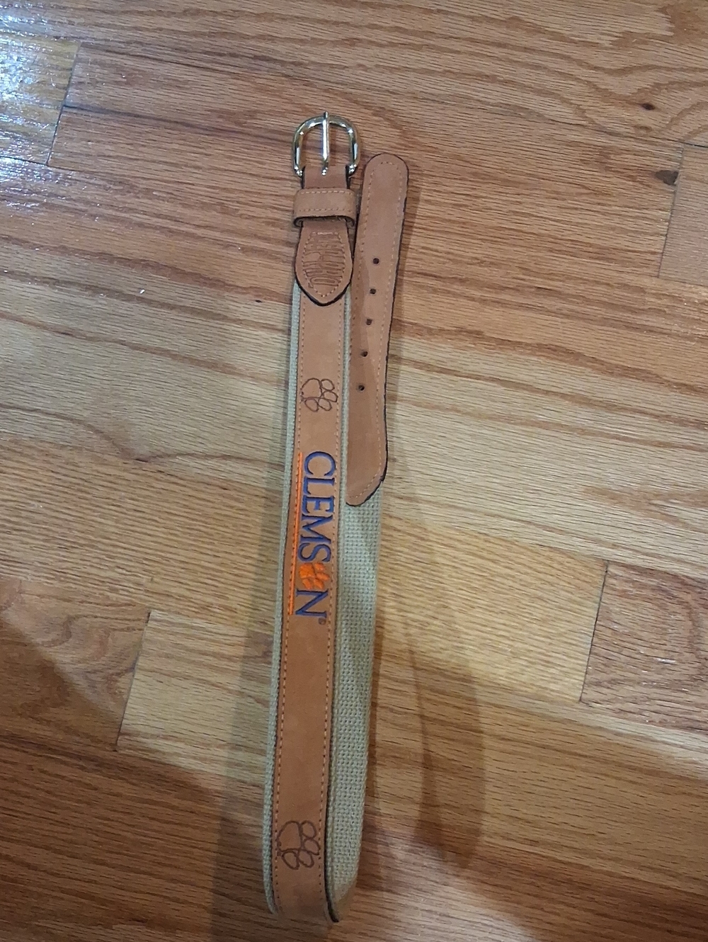 Clemson Tan Leather & Beige Canvas Men's Belt - Size 30